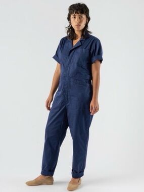 Alex Mill Navy Short-Sleeve Utility Jumpsuit